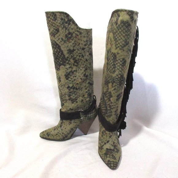 Isabel Marant Green Snakeskin Heeled Boots - Picture 1 of 10